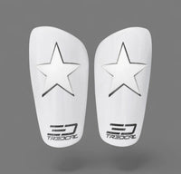 A pair of TREDCAL brand soccer shin guards with patented 3D star logo.